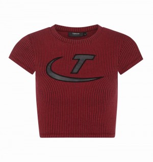 Camiseta Trapstar Two Tone Rib Tee Mujer Rojos Negros | EJILGH-402