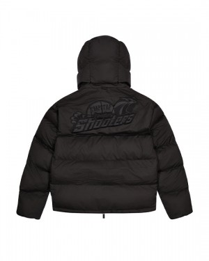Chamarras Trapstar Shooters Encapuchado Puffer Hombre Negros | HONQDI-750