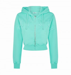 Chandals Trapstar Irongate Cropped Batwing Zip Hoodie Mujer Turquesa | FCRQUH-907