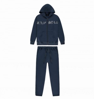 Chandals Trapstar Script Zip Hoodie Hombre Azul Marino | MUXJDP-254