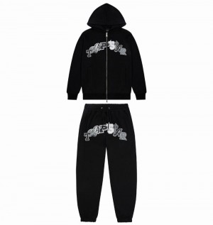 Chandals Trapstar Wildcard Chenille Hoodie Hombre Negros | WQCJKF-651