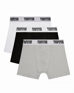 Ropa Interior Trapstar 3 Pack Boxer Corta Hombre Negros Blancos Grises | FSAYPG-457