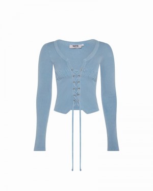 Tops Trapstar Encaje Up Appliqué Mujer Azules Azules | OSIBUT-218