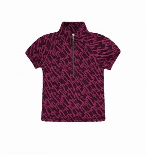Tops Trapstar Jacquard Fitted Zip Crop Mujer Vino Rosas | HORSQZ-340