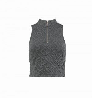 Tops Trapstar Jacquard Fitted Zip Crop Mujer Grises | HDCBOI-954