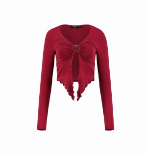 Tops Trapstar Long Sleeve Wing Hem Bralette Mujer Rojos | PHJYFG-671